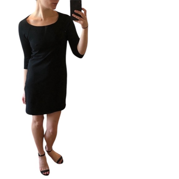 StyleMint Black Jersey Fitted 3/4 Sleeve Ballet Neck Mini Dress Small MK&A Olsen - Picture 6 of 15